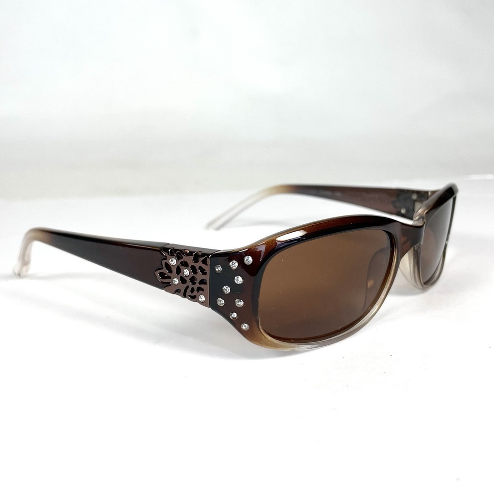 Piranha Prestige Brown Polarized Sunglasses Rhinestone Floral Y2K 60-15-125